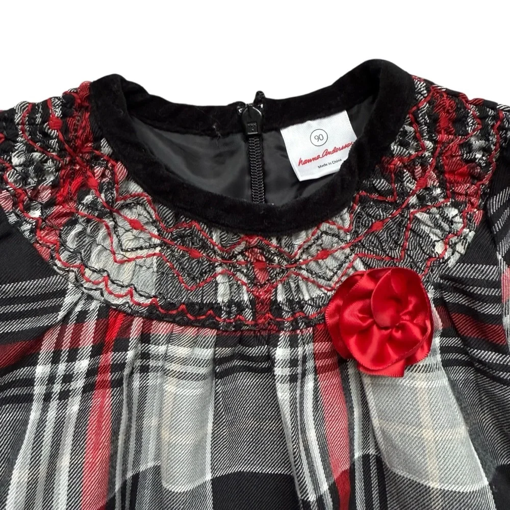 Hanna Andersson Christmas Dress Plaid Black Red Baby Toddler Girls Size 3